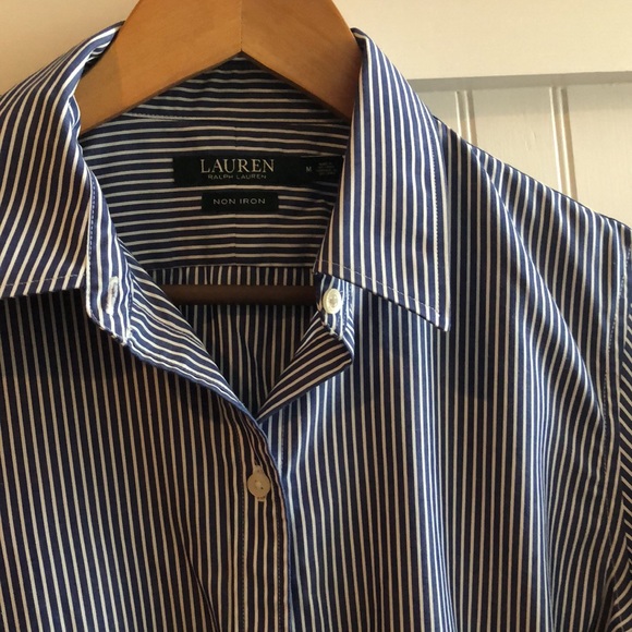 Lauren Ralph Lauren blue/white striped button down size M. - Picture 2 of 3